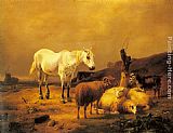 A Horse, Sheep and a Goat in a Landscape by Eugene Verboeckhoven